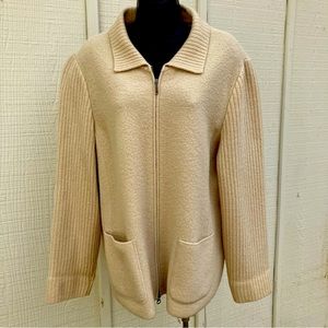 Lands' End Cream Cardigan with Ribbed Sleeves